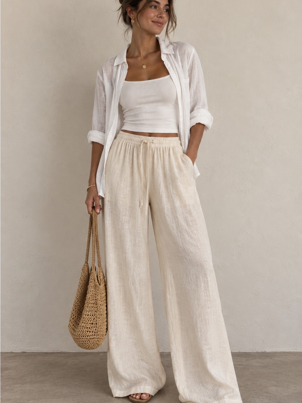 Women’s Cream Drawstring Lounge Pants